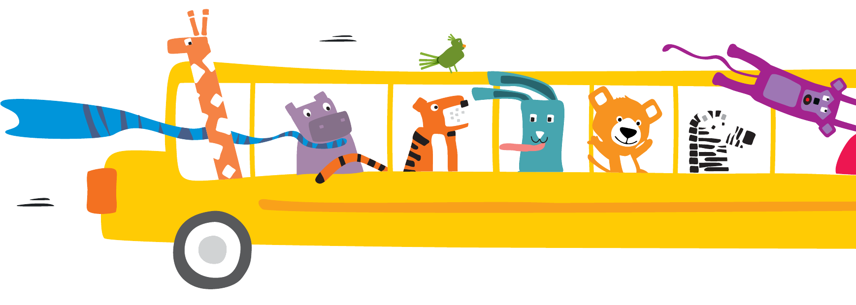 Leo's friends riding the yellow SuperCubs bus