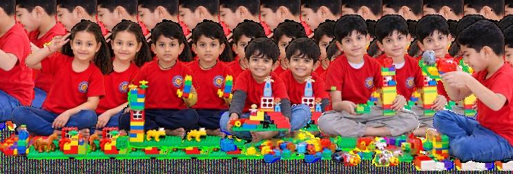 SuperCubs in red uniforms playing with blocks